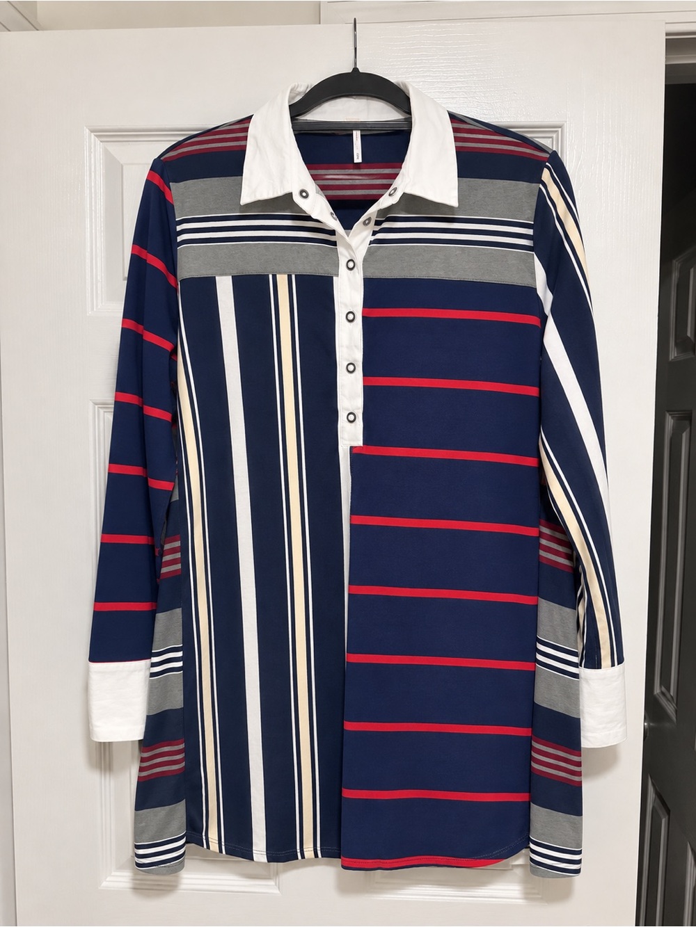 Free People Navy, White & Red Striped Long-Sleeve Mini Dress